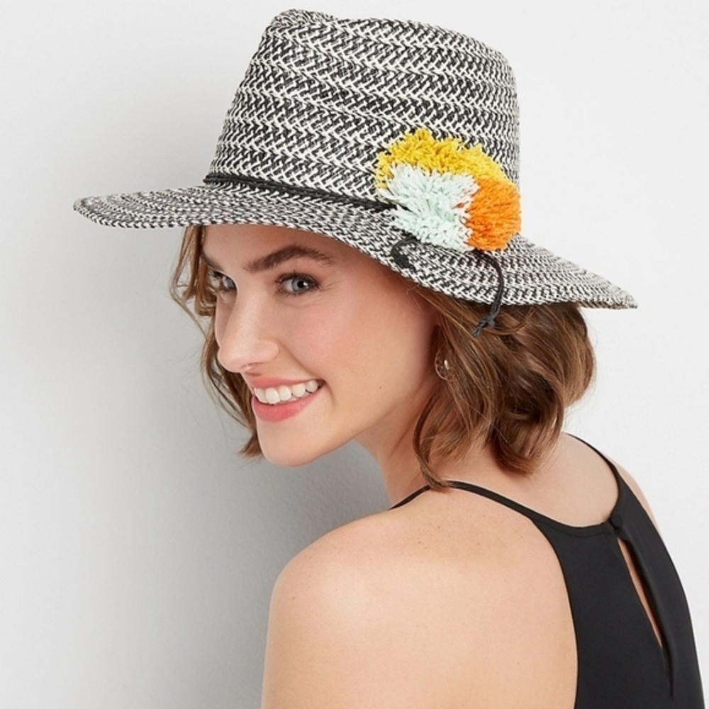 Maurices Black and White Hat with Colorful Floral Detail